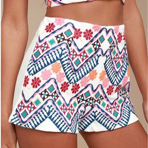 Embroidered White Shorts